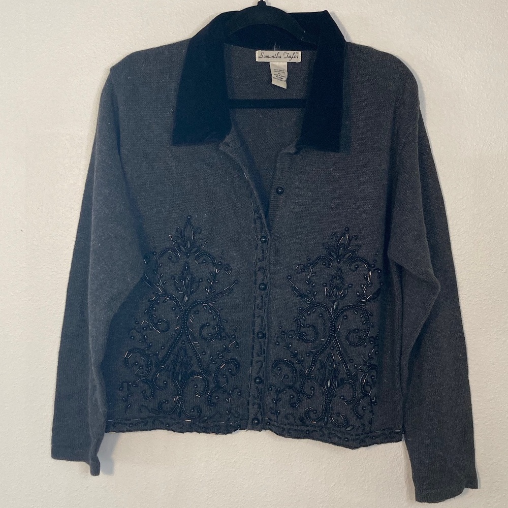 90s vintage Samantha Taylor beaded ramie cotton cardigan - Picture 4 of 9